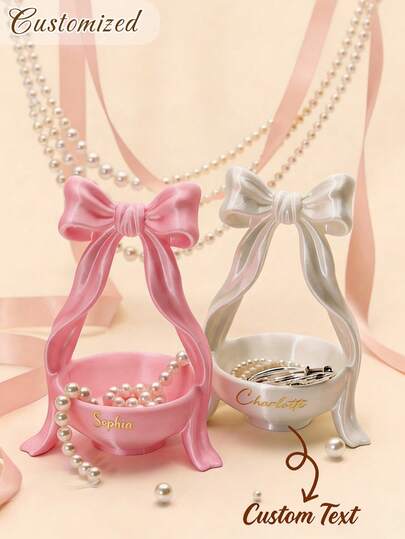 Personalized Handmade 3D Printed Jewelry Box, Customized Name & Bow Ring Box, Home Decor, Bridesmaid Gift, Mother's Day Gift