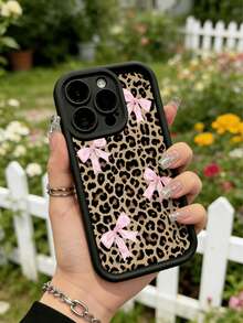 Bow-Knot 1pc Black Leopard Print Bow Creative Luxury Phone Case Compatible With Apple 16, 15, 14, 13, 12, 11 Pro Max, Series - Multicolor - View 1