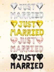 13件組新婚快樂鋁箔氣球套組，包含「Just Married」氣球橫幅與愛心氣球，適用於新娘婚前派對、單身女郎派對、訂婚派對裝飾、婚禮主題派對、哥德風單身女郎派對、黑色新娘裝飾 - 彩色 - 查看 4