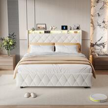 Caluself 90/140/60 X 200 Cm Bed Frame, Single Bed With 2 Drawers, Double Bed With 4 Drawers, Upholstered Bed, Youth Bed Frame, Drawer Bed, Velvet - 米色 - 查看 6