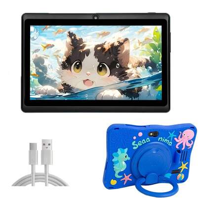Tableta para niños de 7 pulgadas, 4GB RAM+64GB ROM, WiFi, pantalla con cuidado de los ojos, aplicación de control parental, cámara dual 2MP+5MP, juegos educativos, incluye funda protectora de silicona anti-caídas (rosa, azul)