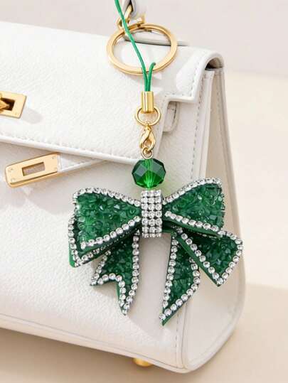 Lianxyfu Elegant Phone Charm, Glass-Embellished Bow Pendant, For Women, Luxury Phone Case, Bag And Keychain Versatile Accessory, Fashion Gift