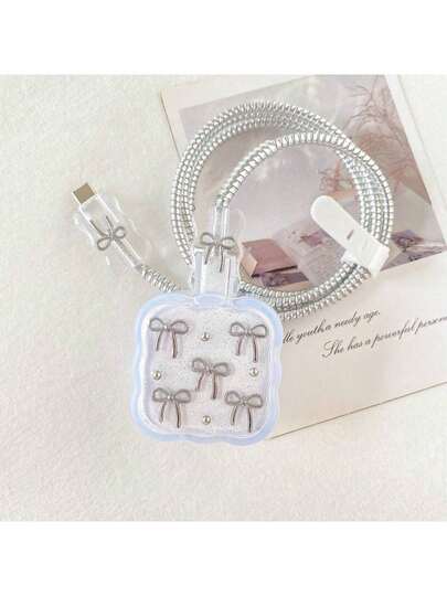 Fast Charging Bowknot 3 In 1 Durable 40W Apple Charger Cable Protector Set With 3D Bow Tie Design Suitable For IPhone 17/16/15/13/14 Charging Women's Day Gift