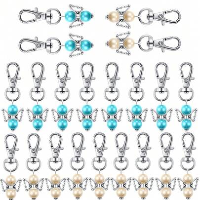 20 Pieces Angel Favor Keychains Angel Pearl Keychains Baptism Favor Keychain Guest Return Favors Key Chains For Shower Wedding, Blue And Light Pink