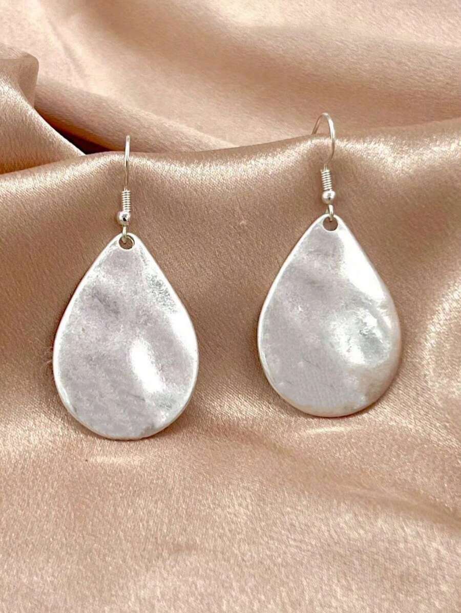 1pair Fashionable Personalized Popular European And American Style Tear Drop Shaped Gold Plated Dangle Earrings Suitable For Women's Daily Wear - Silver - View 1
