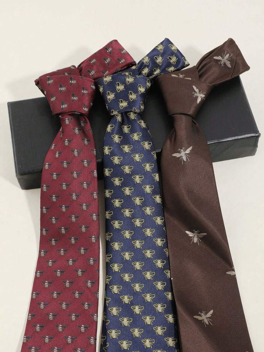 1pc Handmade Bee Pattern Necktie, Suitable For Casual, Street, Party Occasions,Festival,Travel - Multicolor - View 1
