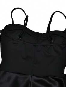 女士缎面吊带紧身派对夜店连衣裙 婚礼 黑色 春季 - 黑色 - 查看 6