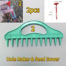 2pcs Multi-Functional Gardening Tool Set - Soil Auger, Seed Spacing Ruler, Hand Rake, Precise Planting Tools, Suitable For Farm, Garden, Nursery, Includes Seed Dispenser Injector, Portable Manual Seeder Gardening Kit - 2-piece Gardening Set - View 2