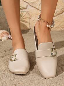 Women's Fashion Slip-On Shoes, Versatile Commuter Shoes, Mule Heels - Apricot - View 2