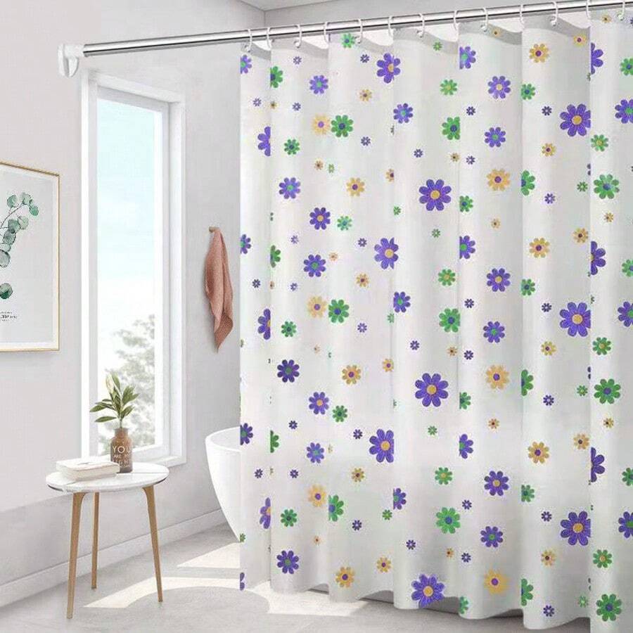 1 chiếc rèm tắm hoa tím, trang trí phòng tắm, tươi mới và rực rỡ, chống nhìn trộm, chống thấm nước và chống nấm mốc, khoen kim loại, kèm móc treo.