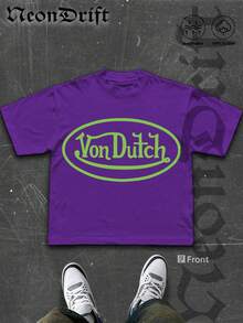 NeonDrift  Double-Sided Printing  Men's T-Shirt Men's Short-Sleeve T-Shirt100% Cotton Fabric Soft & Skin-Friendly Unisex Style Gifts For Spring Festival, Valentine's Day, St. Patrick's Day & World Cup-Van Dutch Dragon Print Men T Shirt Classic Americana Style Graphic Tee Streetwear Fashion Casual Wear For Car Enthusiasts And Vintage Culture Lovers - 紫色 - 查看 2