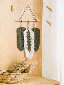 1pc Boho Style Sola Wood Hanging Decor, Woven Feather Wall Art, Rustic Home Decor, Handmade Nordic Wall Ornament, Neutral Green And Beige, Suitable For Living Room, Bedroom, Entryway, Corridor, Apartment, Dorm, Balcony, Studio, Seasonal Home Decor, Housewarming Wedding Party Decoration Gift - Multicolor - View 6