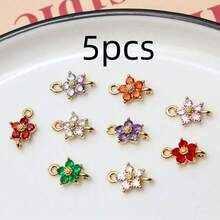 5/10件铜镀金微镶锆石双花吊坠，DIY耳环，发饰，流苏装饰材料 - 彩色 - 查看 18