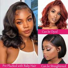 Tóc giả ngắn gợn sóng 4x4 độ nét cao, đường chân tóc 180, không cần keo, không cần cắt, dây rút điều chỉnh, tóc giả làm từ tóc thật dành cho nữ. - Natural Black - Xem 3