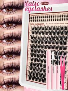 Eimny 140片装漫画风格假睫毛套装，D型卷翘自然款假睫毛，11毫米混合长度，纤细轻盈的DIY假睫毛套装，含睫毛胶、镊子、刷子，适合旅行、日常、婚礼、派对及初学者在家DIY假睫毛，美睫师必备用品。 - 彩色 - 查看 10