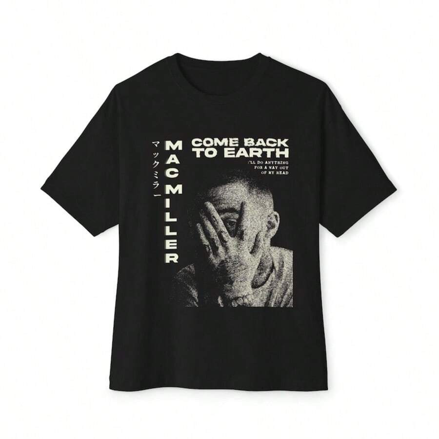 MacMiller Unisex Oversized Boxy Tee, Hip Hop Graphic T-Shirt, Music Lover Gift, Vintage Style Top, - 黑色 - 查看 1