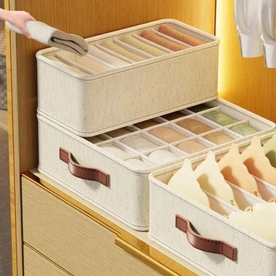 Drawer Storage Box, For Underwear, Socks, Bras - Wardrobe Storage Box With Dividers, Foldable Closet Organizer - Beige - View 1