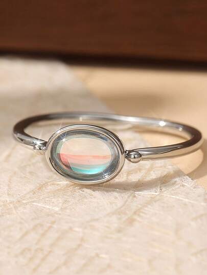 1枚复古手工镶嵌仿月光石戒指，女士波西米亚极简主义风格，适合派对和送礼，全年佩戴，派对饰品