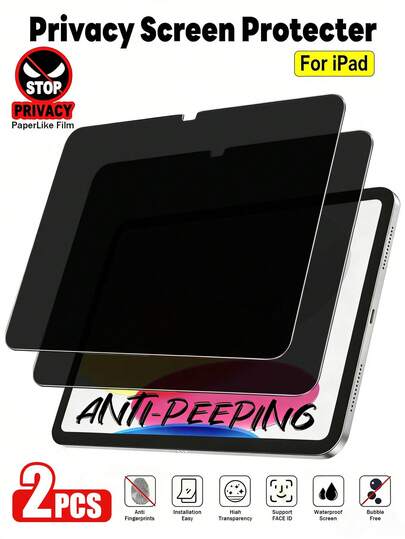 XINHONGYU Shockproof Tablet Screen Protector Case 2pcs Tablet Privacy Screen Protector Anti-Spy Curved Edges Anti-Scratch Anti-Drop Full Screen Coverage Strong Anti-Fingerprint Sensitive Touch Soft Film Not Glass Matte Paper-Like Compatible With 11th Gen 2025 A16/ 10th Gen 10.9"/ Air 13 11 M4 M3 M2 2025 2024/ Pro 12.9"/Mini 2024 Spring Gift Birthday Party
