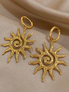 1Pair Unique Sun Shine Earrings For Women Stainless Steel Earrings Dainty Pendant Earrings For Daily Party Jewelry Gifts - 金色 - 查看 1