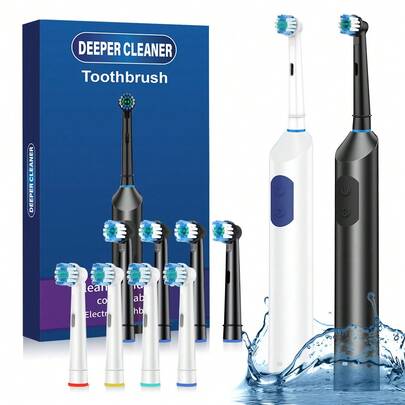 Hailicare Brosse à dents électrique rotative vibrante à poils souples pour adultes - 5 modes, 7500 tr/min, étanche IP67, brosse à dents électrique multifonction pour adultes, livrée avec 4 têtes de brosse, minuterie intelligente de 2 minutes et rappel de changement de zone de 30 secondes, convient pour une utilisation à la maison ou en voyage