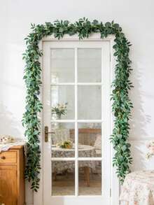 Kmitang 196厘米人造桉树藤蔓壁挂植物，长丝质柳叶藤蔓仿真常绿常春藤花环，家居花园窗台婚礼装饰 - 綠色 - 查看 1