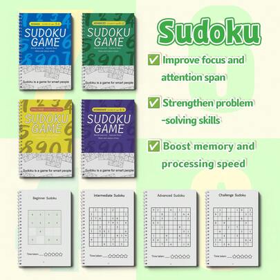 Libro de Sudoku - Pensar, Colocar, Ganar | Ejercicio lógico para mejorar el enfoque, ayuda a mantener una mente calmada y aguda, ideal para el hogar, la oficina o la relajación diaria al aire libre