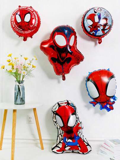 Marvel 5pcs Cartoon Aluminum Foil Balloons, Birthday Party Decorations Set, Suitable For Children's Celebration Events And Gifts