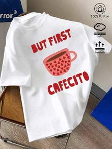 100%纯棉女士T恤，拉丁风情图案T恤，春夏新品，女士运动服，时尚柔软透气短袖上衣 - 白色 - 查看 1