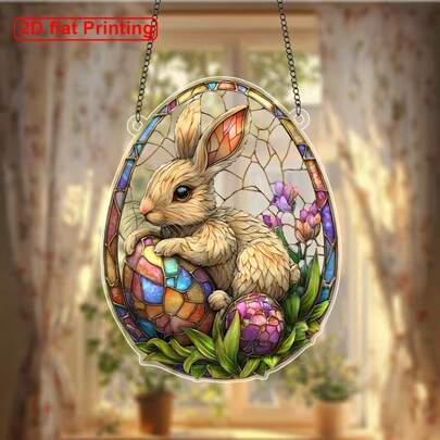 1pc Acrylic Artistic Easter Bunny Dreamcatcher Wall Decor, Original Design, Vertical, With Easter Egg Ornament, Suitable For Easter, Bedroom, Indoor, Great Gift For Moms And Women, Colorful Design