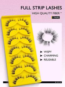 Asiteo 7 Pairs Natural Cat Eye False Eyelashes, Invisible Band,Faux Mink, Lightweight & Fluffy,Beginner-Friendly,Reusable, For Daily/Party Makeup & Work, Gift For Women/Girls, Wedding, Party Supplies - Black - View 3