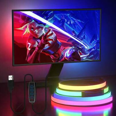 1PC Computer Monitor LED Strip Gaming Background Atmosphere Light With 4-Button USB Remote Control, Adjustable Brightness And Color Switching, RGB LED Strip For Office, Home Theater, Showcase, Bedside Decor, LED Light Strip Birthday Gift Computer Accessories USB