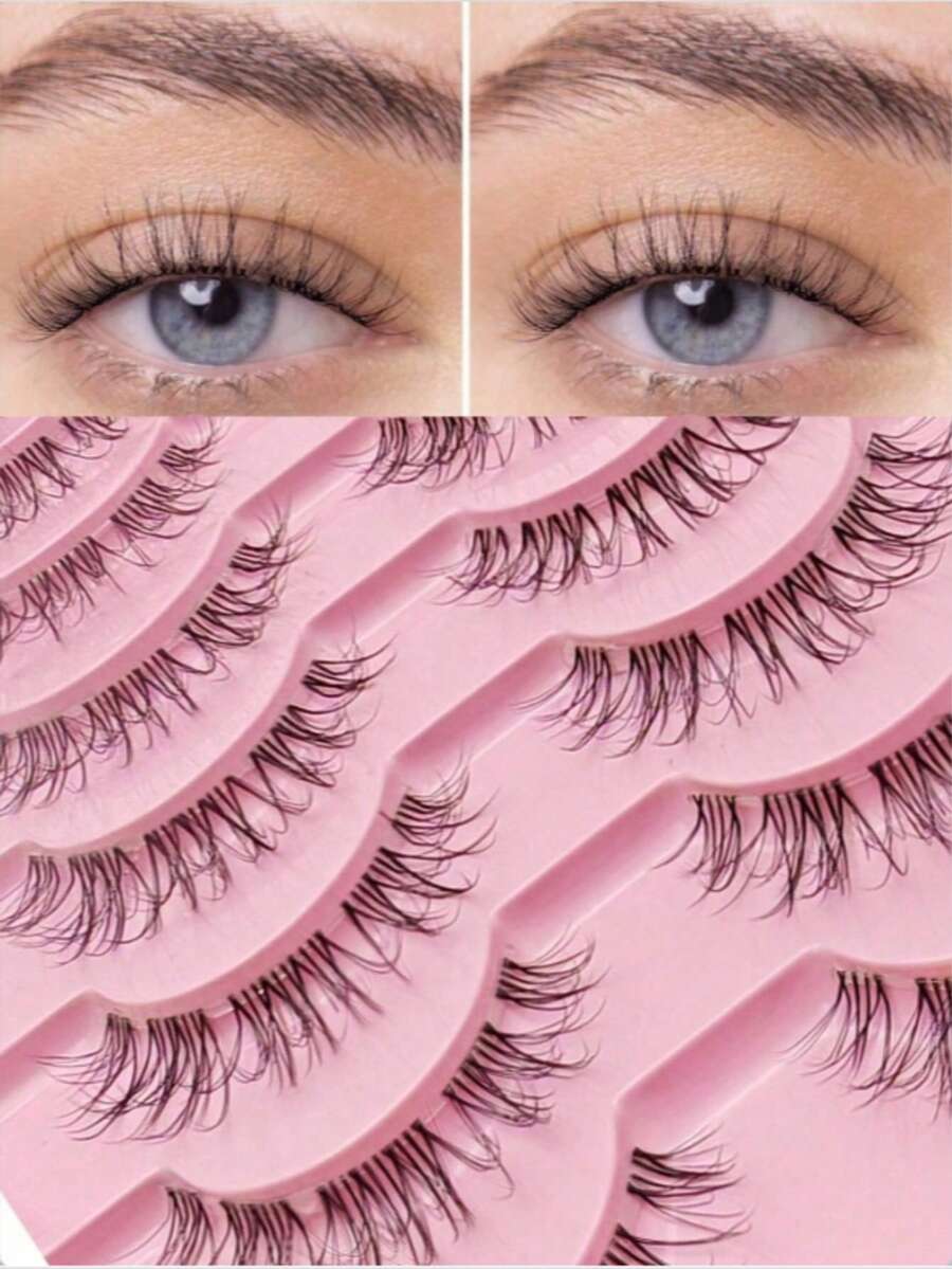 自然纤薄假睫毛，C形卷翘，透明梗，3D自然假睫毛 - 黑色 - 查看 1