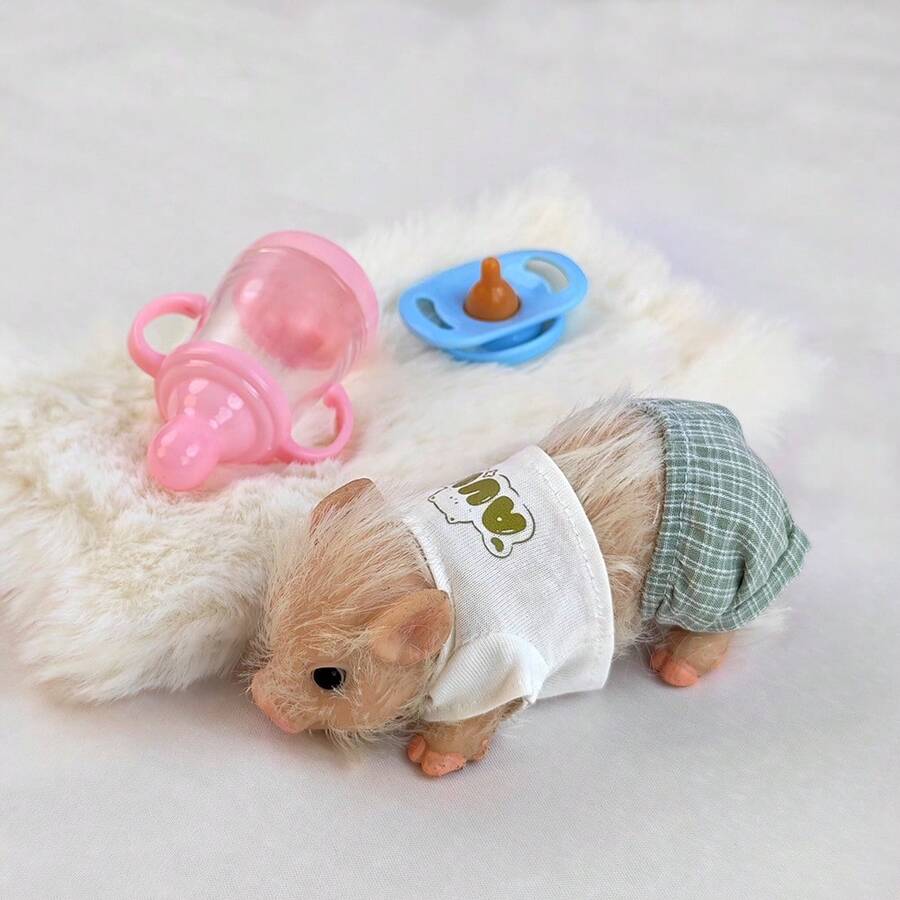 Silicone Piglet Doll About 12cm Lifelike Exquisite Little Pig Dolls Desktop Decoration, Birthday Gift, Decompression Toy - Apricot - View 1