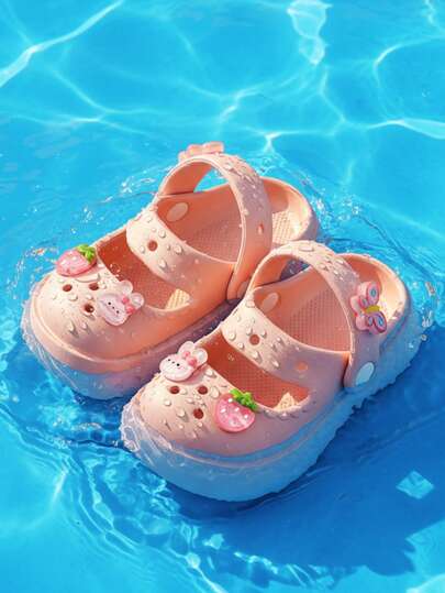 New Kids Girls Sandals With Cute 3D Strawberry, Rabbit, Butterfly Cartoon Pattern, Versatile And Sweet, Suitable For Indoor, Outdoor, Shower, Beach, Garden, School, Travel