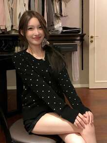 Áo khoác cardigan dệt kim dáng rộng cho nữ, cổ tròn, dáng thoải mái, áo khoác ngắn ôm dáng màu đen, thích hợp cho kỳ nghỉ. - màu đen - Xem 6