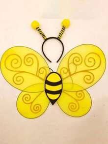 1 Set Cute Halloween Bee Costume And Accessories (Including Headpiece And Wings) - Multicolor - View 1