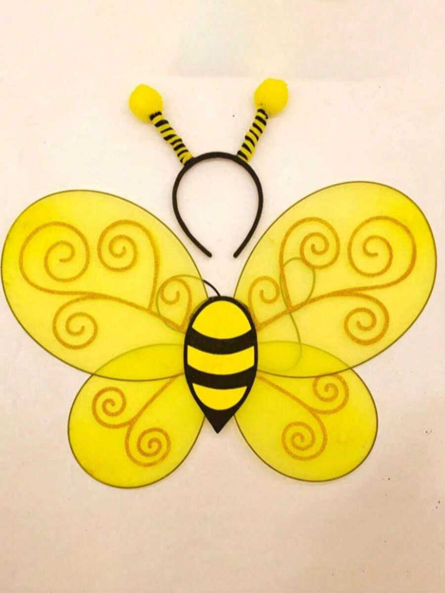 1 Set Cute Halloween Bee Costume And Accessories (Including Headpiece And Wings) - Multicolor - View 1