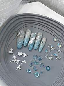 50件夏季海洋主題美甲樹脂裝飾，3D海星貝殼海豚魚尾美甲鑽飾，適合女性美甲裝飾，夏季海灘美甲用品美甲飾品 - 彩色 - 查看 4