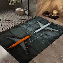 1pc Airplane Pattern Printed Silica Gel Bathroom Mat, Washable Rectangular Carpet For Living Room, Bedroom, Hallway, Bathroom, Laundry Room - Polyester Rug, Suitable For Indoor And Outdoor Home Decor - Multicolor - View 9