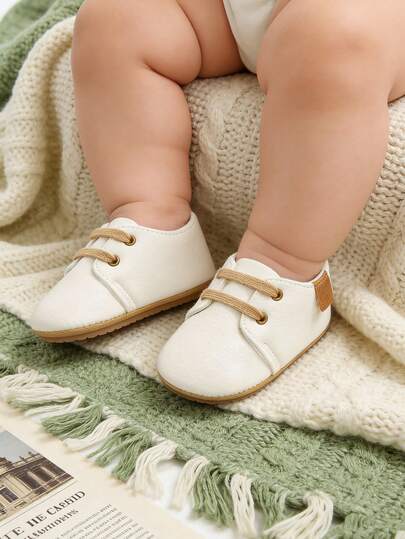 Zapatillas de suela de goma antideslizante para bebés niños y niñas, de piel sintética PU con cordones, zapatos de primeros pasos casuales tipo mocasín para recién nacidos e infantes de 0 a 18 meses, regalo perfecto para Pascua y cumpleaños