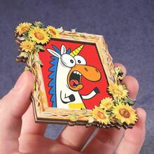 1pc Wooden Photo Frame Fridge Magnet, Screaming Unicorn Pattern, Suitable For Home, Office, Study Room Fridge Decor - Fridge Magnet! - one-size - View 4