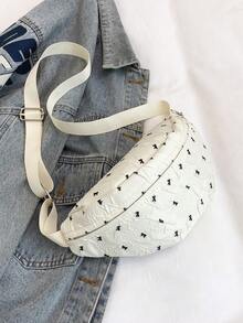 时尚镂空编织斜挎包，多功能女士编织腰包，休闲胸包，适合度假、运动、海滩，可作手机袋 - 白色 - 查看 6