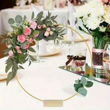 6 Stücke Metall Blumen Kranz Tischmitte mit stabilem Holzsockel - elegante DIY runde Tischdekoration für Hochzeit, Geburtstag, Bridal-Shower, Party, einfache Montage, Innen-/Außenbereich, Hochzeitsdekoration, Eventgestaltung, hochwertige handgefertigte Optik, geeignet für Dekorateure, Eventplaner - Gold - 30 cm - Übersicht 6