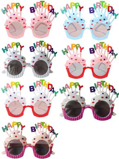 1件装派对道具时尚眼镜，趣味蛋糕和标语设计，适合拍照、派对、聚会、趣味自拍道具、生日时尚眼镜、圣诞节