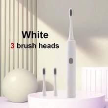 Cepillo de dientes eléctrico con 3 cabezales de cepillo, cerdas suaves, funcionamiento con un solo toque, sin necesidad de carga, regalo ideal - Blanco - Ver 6