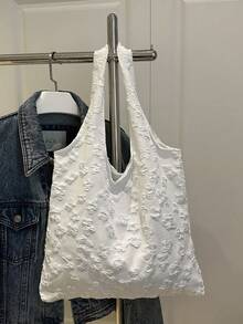 Floral Print Cute Tote Bag [Flower Pattern Placement Random] - White - View 4