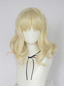 Sweet Style Light Gold Ombre Medium Curly Wig, Cute Bangs Design, Versatile For Anime Cosplay, Parties & Daily Street Style - Champagne - View 3