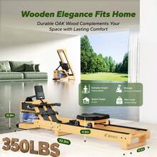 Water Rowing Machines For Home, Wood Rower Machine With 12 Enhanced Resistance Blades, Upgraded Handle, Adjustable Footpad, Dedicated Monitor & Bluetooth App - Redwood - View 5
