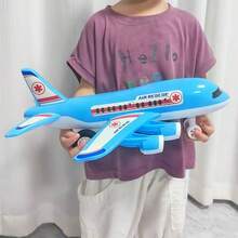 مجموعة ألعاب طائرة زرقاء مفضلة للأطفال، نموذج طائرة ركاب كبيرة بقوة القصور الذاتي، تجميع DIY، هدية عيد الميلاد للأطفال، هدية رأس السنة - الأزرق - مشاهدة 8